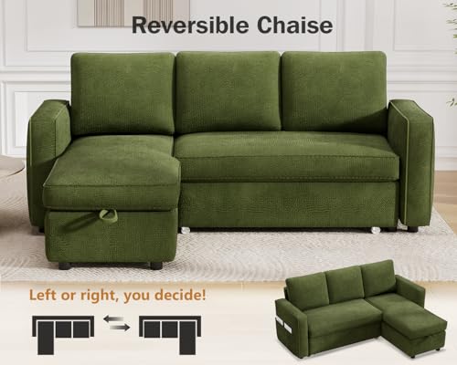 Green Chenille L Shaped Sleeper Sofa with Pull Out Bed O807