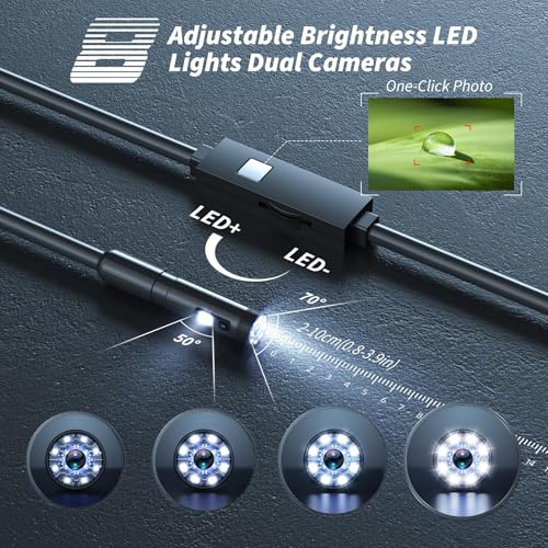 1920P HD Borescope with 8 Adjustable LED Lights, 16.4ft Semi-Rigid Snake Camera A976