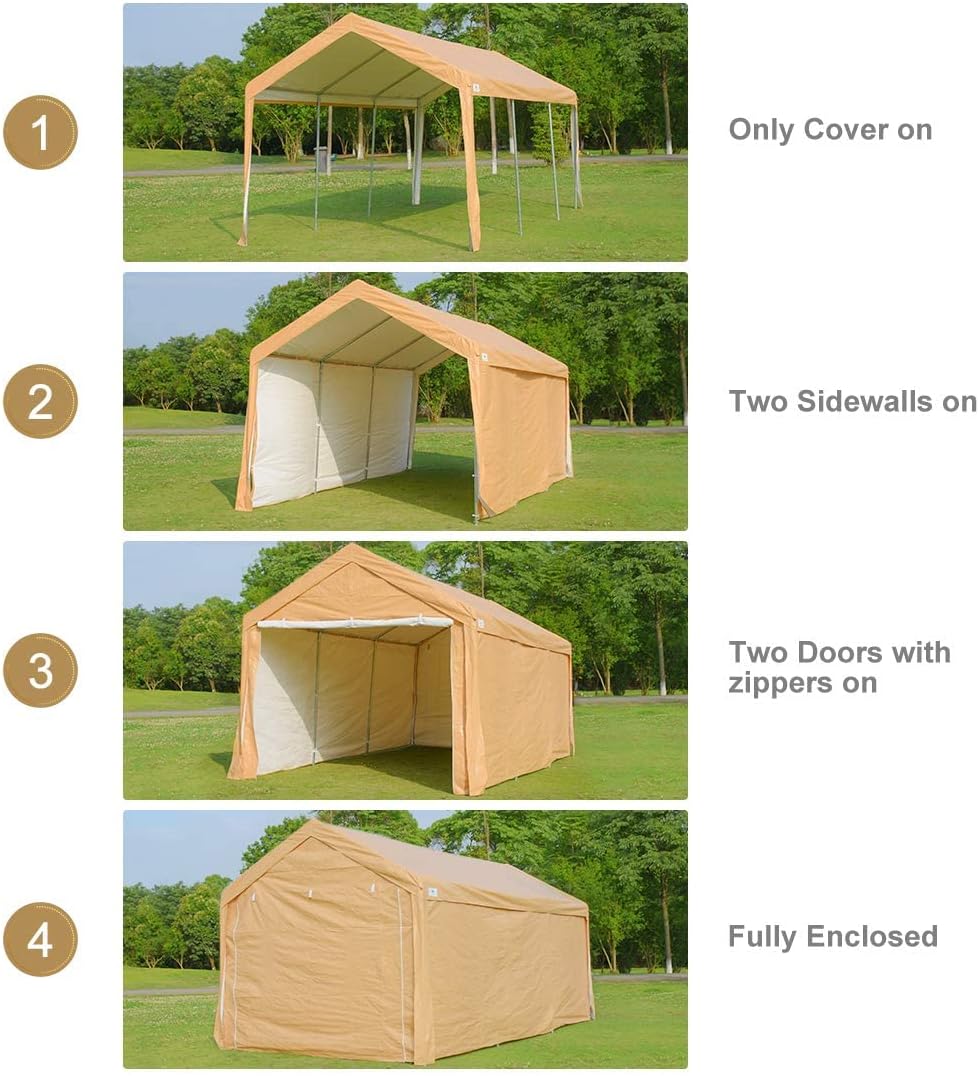 Beige Adjustable Heavy Duty Carport Canopy E3853