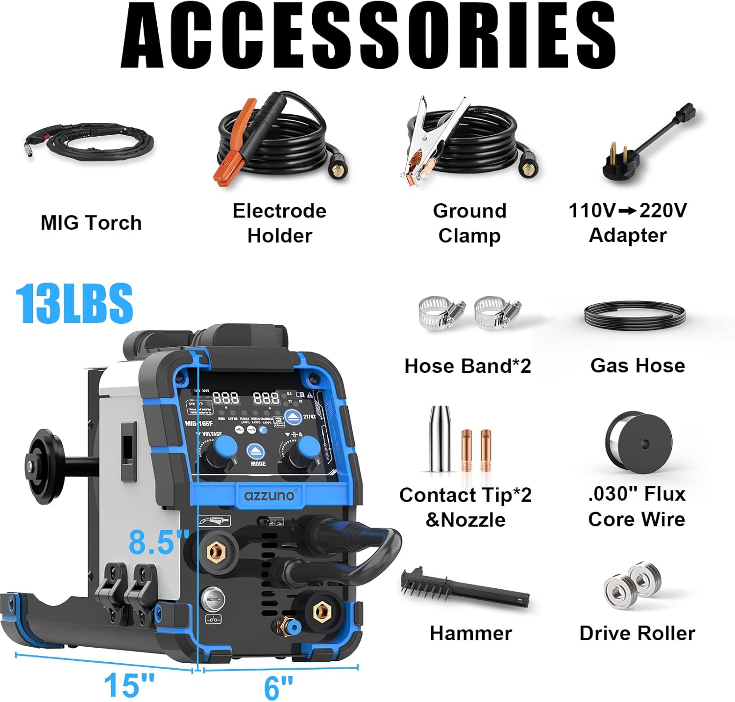 Aluminum MIG Welder 165Amp Dual Voltage 110V/220V 5-in-1 Welder Machine Gasless MIG/Gas MAG/Aluminum MIG/Stick/Lift TIG Welding N528922