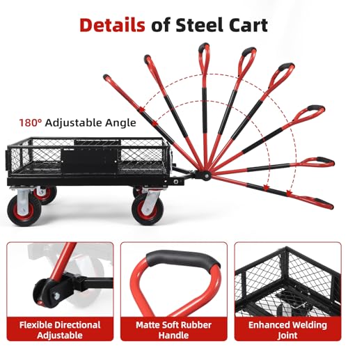 Steel Garden Dump Cart with Removable Mesh Sides and 10-Inch Wheels L880524