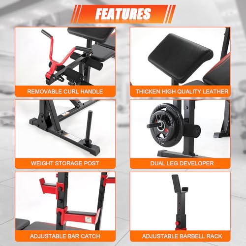 900 LBS Adjustable Weight Bench and Squat Rack with Leg Extension, Preacher Curl Pad T8596