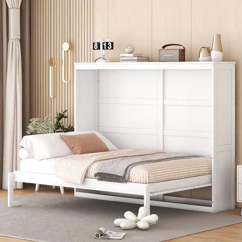 White Full Size Murphy Bed with Storage Cabinets G631