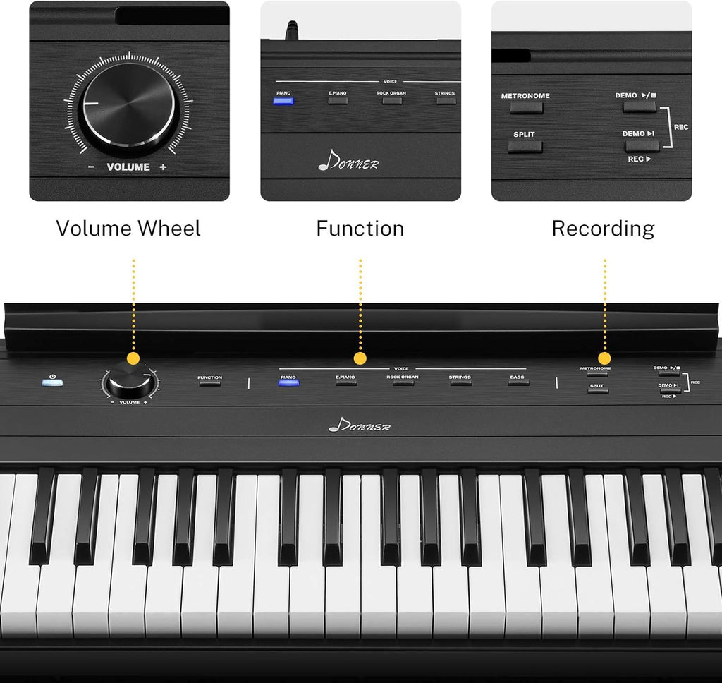 88 Key Semi Weighted Portable Digital Piano with Stand, Sustain Pedal, 20W Built in Speakers, 10 Voices, Headphone Output, Bluetooth MIDI Electric Keyboard J580