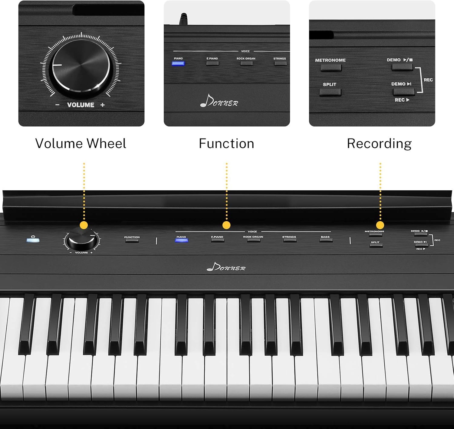 88 Key Semi Weighted Portable Digital Piano with Stand, Sustain Pedal, 20W Built in Speakers, 10 Voices, Headphone Output, Bluetooth MIDI Electric Keyboard J580