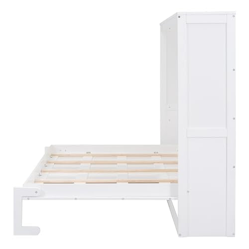 White Full Size Murphy Bed with Storage Cabinets G631