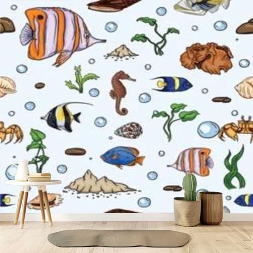 Peel and Stick Wallpaper underwater world sea jellyfish seaweed cartoon style Deep ocean Canvas Wallpaper Wall Decor Wall Art Removable Wall mural A748098