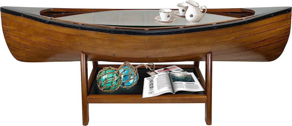 Wooden Boat Canoe Coffee Table Antique Honey Finish Y20786