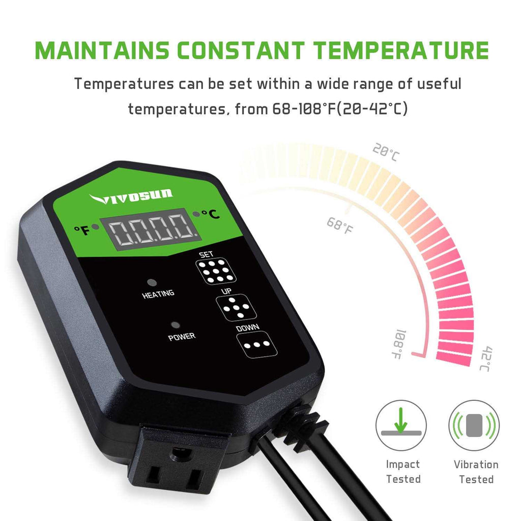 Digital Heat Mat Thermostat Temperature Controller 40-108 oF 1000W V25769