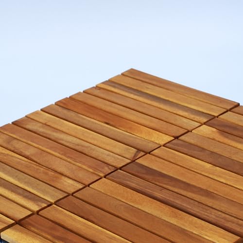 10 PCS Waterproof Acacia Wood Patio Tiles, 12”x12” (10sq.ft per Box) L901