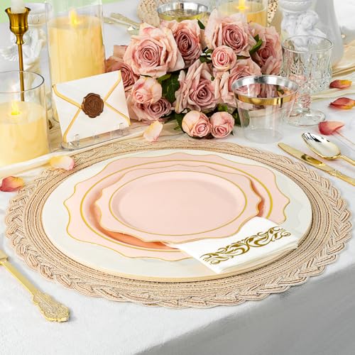 350 PCS Clear and Gold Plastic Plates, 50 Cups, 150 Silverwares, 50 Napkins F668040