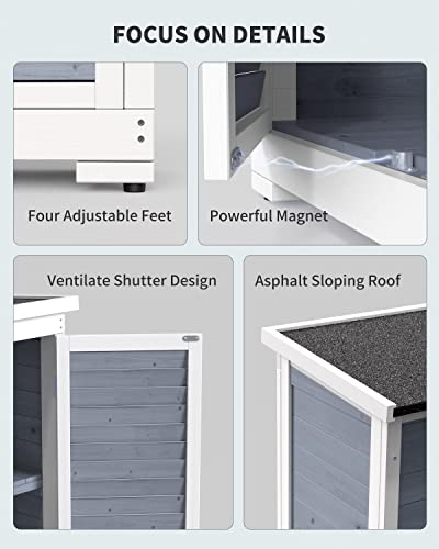 Outdoor Storage Cabinet with 3 Shelves, Double Lockable Wooden Garden Shed with Waterproof Roof E3234