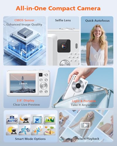 64MP Autofocus Compact Digital Camera with 32GB Card (White) U65935