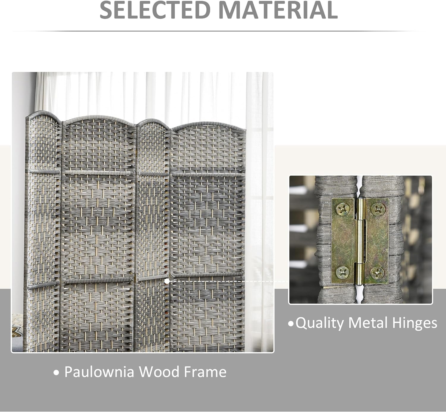 6' Tall Hand-Woven Room Divider in Mixed Gray K4593