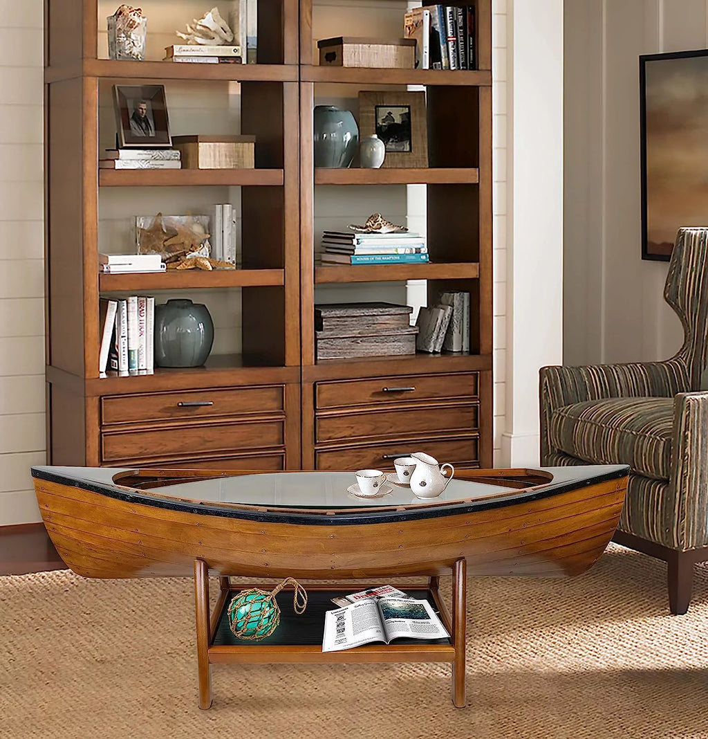 Wooden Boat Canoe Coffee Table Antique Honey Finish Y20786