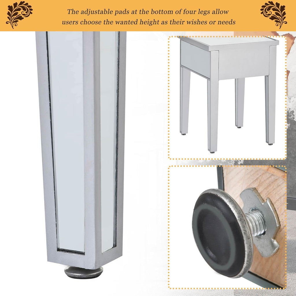 Silver Glass Mirrored End Table with Drawer M63592