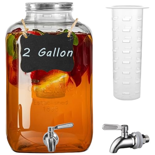 1 Gallon Glass Drink Dispenser with Stand, 2 Pack D914