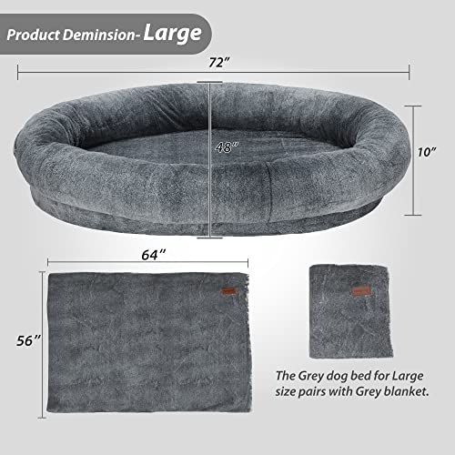 Large Human Dog Bed 72"x48"x10" Black with Washable Fur Cover O251