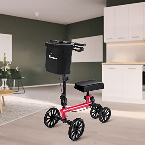 Knee Walker with Double Handbrake and Height Adjustment Handgrip, Compact Crutches Alternative, Black C46445