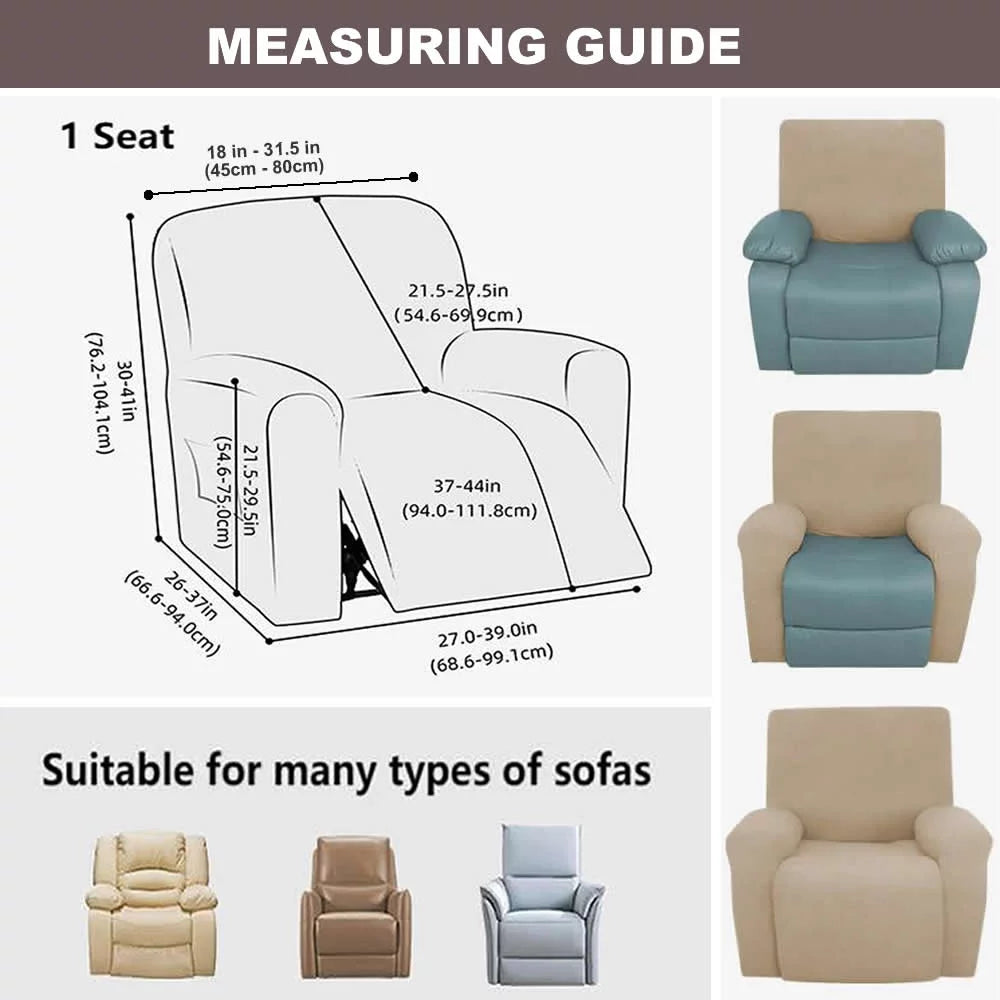 Black 4-Pieces Waterproof Stretch Recliner Chair Slipcover L601