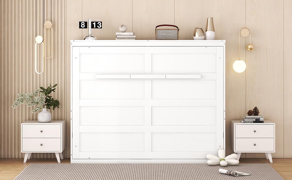 White Full Size Murphy Bed with Storage Cabinets G631