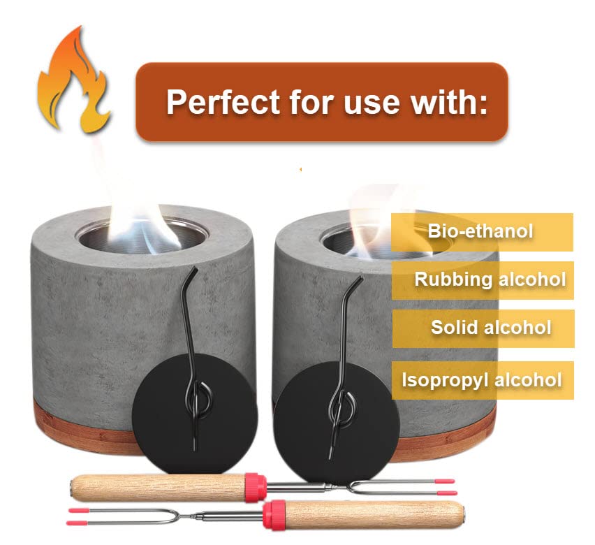 2 Pack Concrete Tabletop Fire Pit with Bamboo Base O169160