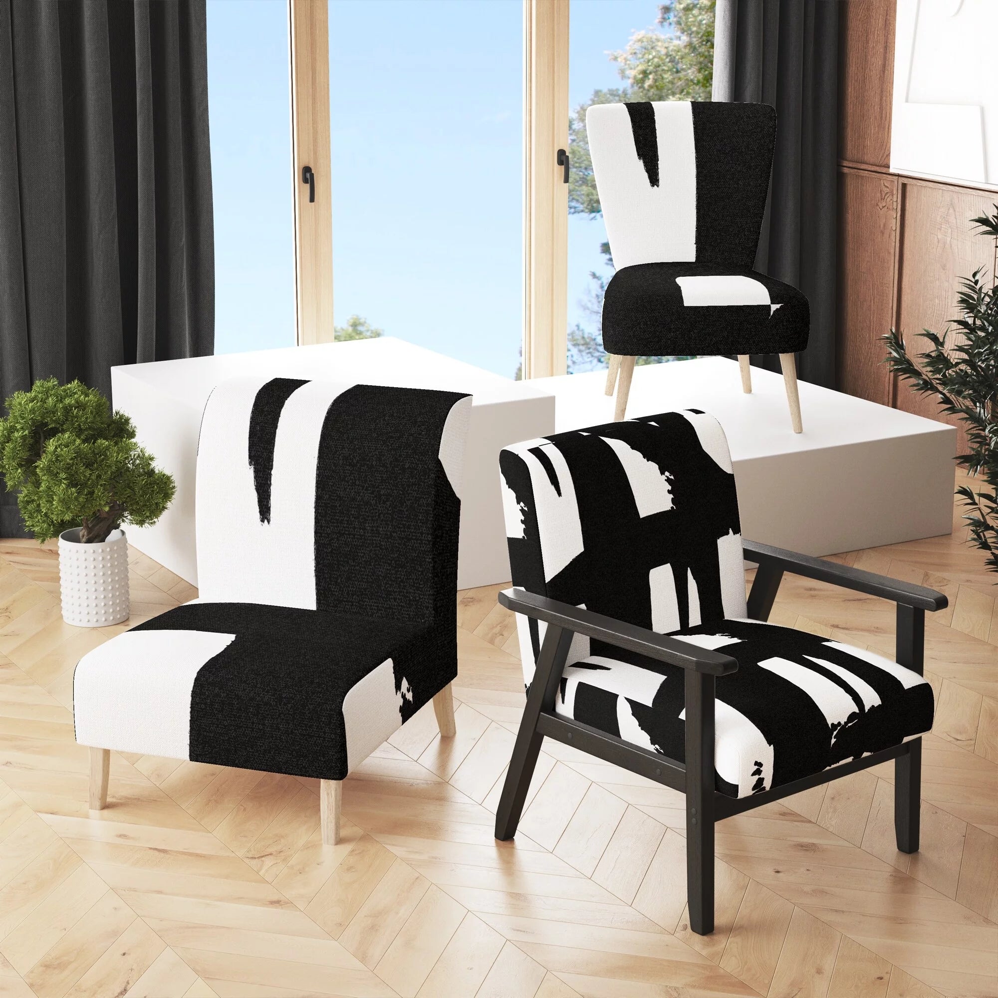 Black & White Upholstered Modern Accent Chair F2464