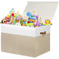 Extra Large Toy Storage Box with Lid, Beige and White R25814