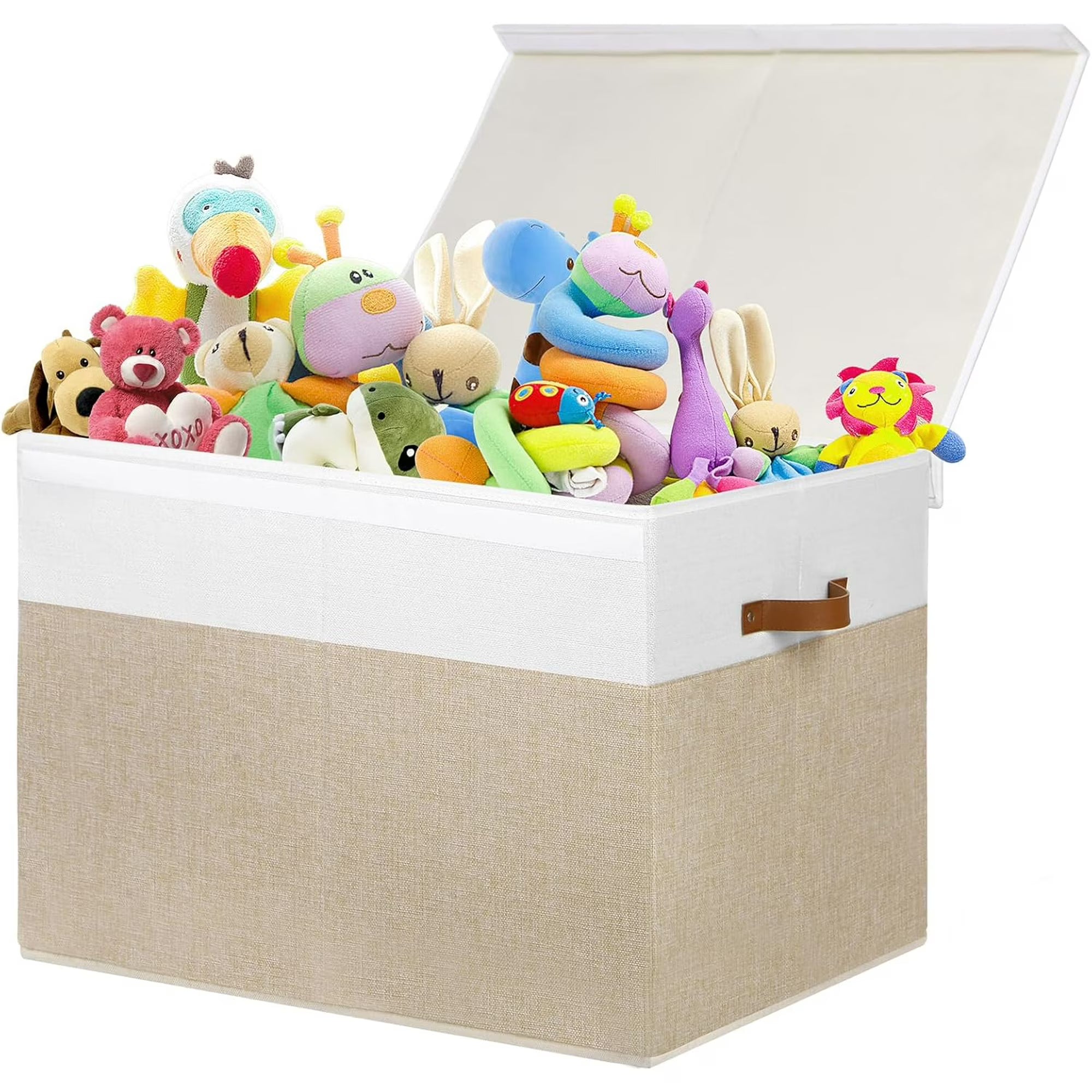 Extra Large Toy Storage Box with Lid, Beige and White R25814