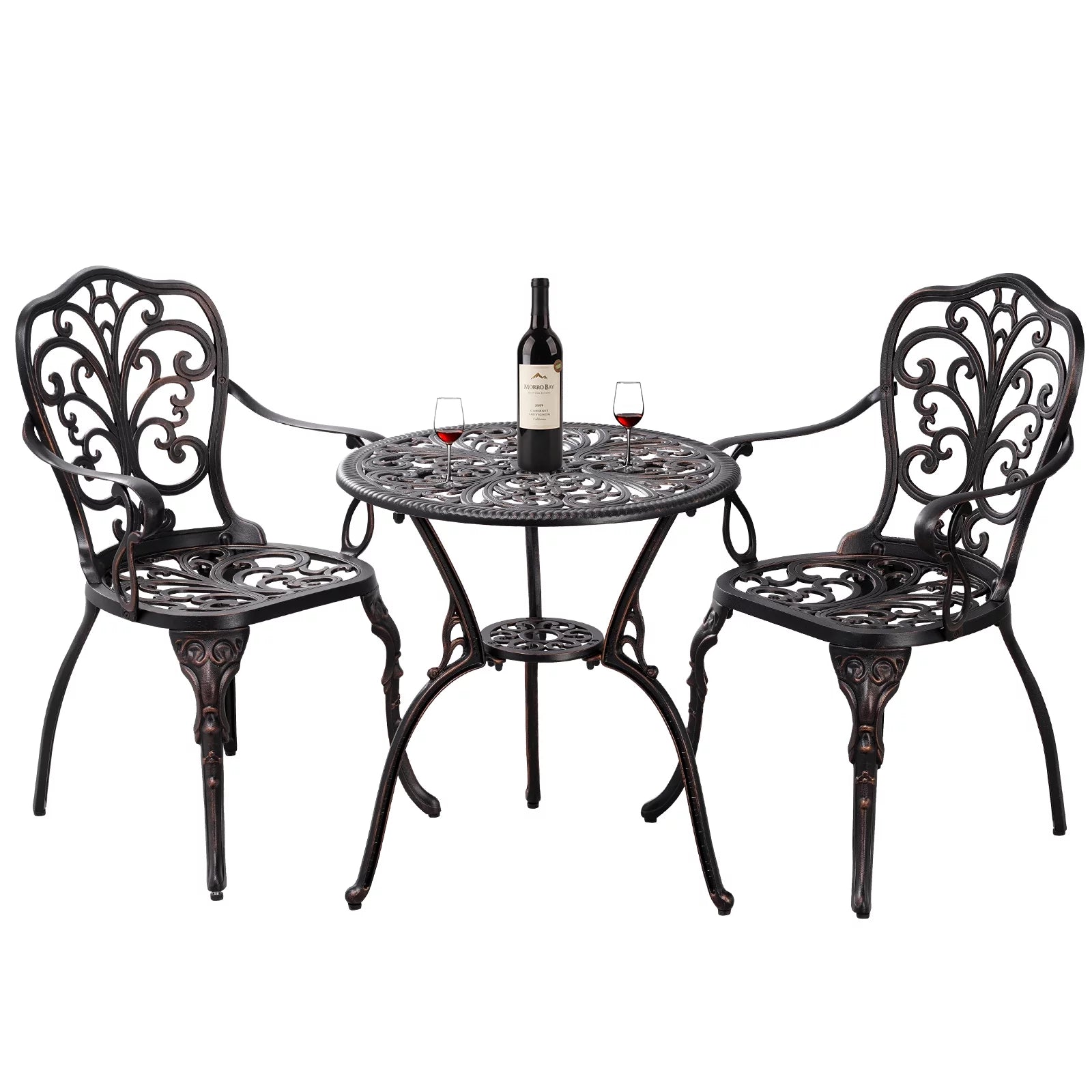 3-Piece Bistro Table and Chairs Set of 2 Outdoor Furniture, Bronze D6955