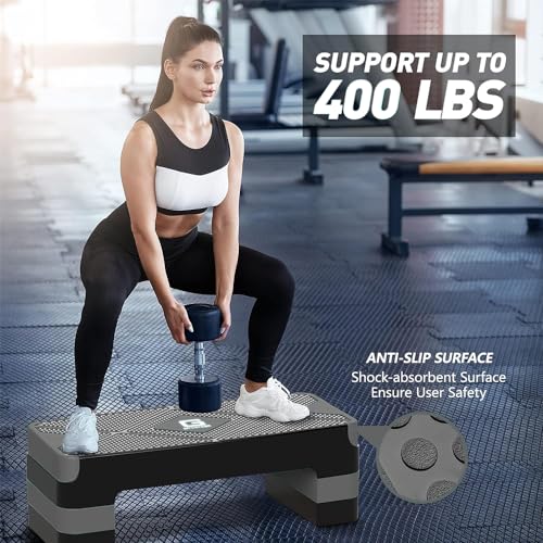 Adjustable Aerobic Step Platform, 26.5" Step Deck with 4” 6” 8” Risers G865235