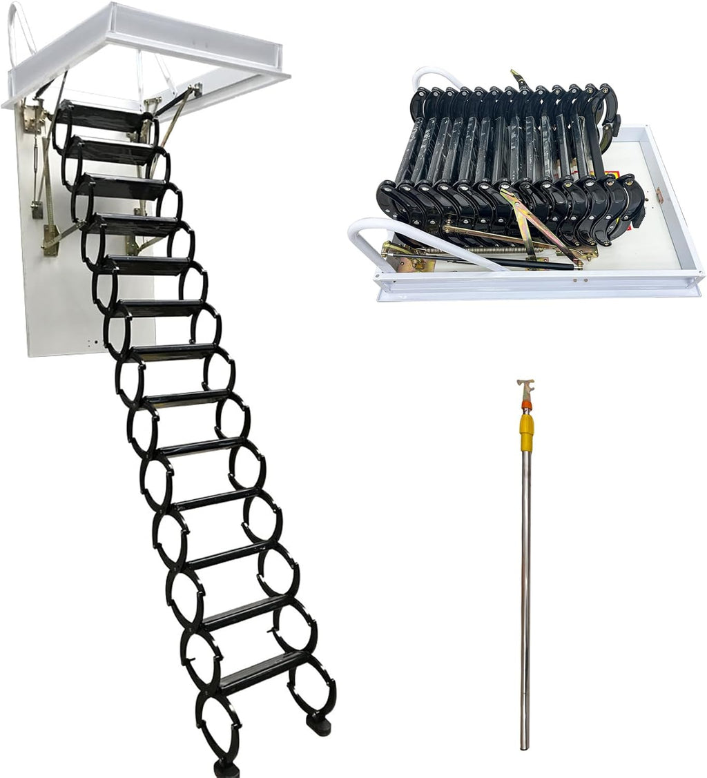 Black Al-Mg Alloy Folding Attic Ladder, 10.5 Ft, 13 Steps D938