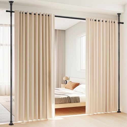 Black Adjustable Floor to Ceiling Tension Rod Room Divider W33649