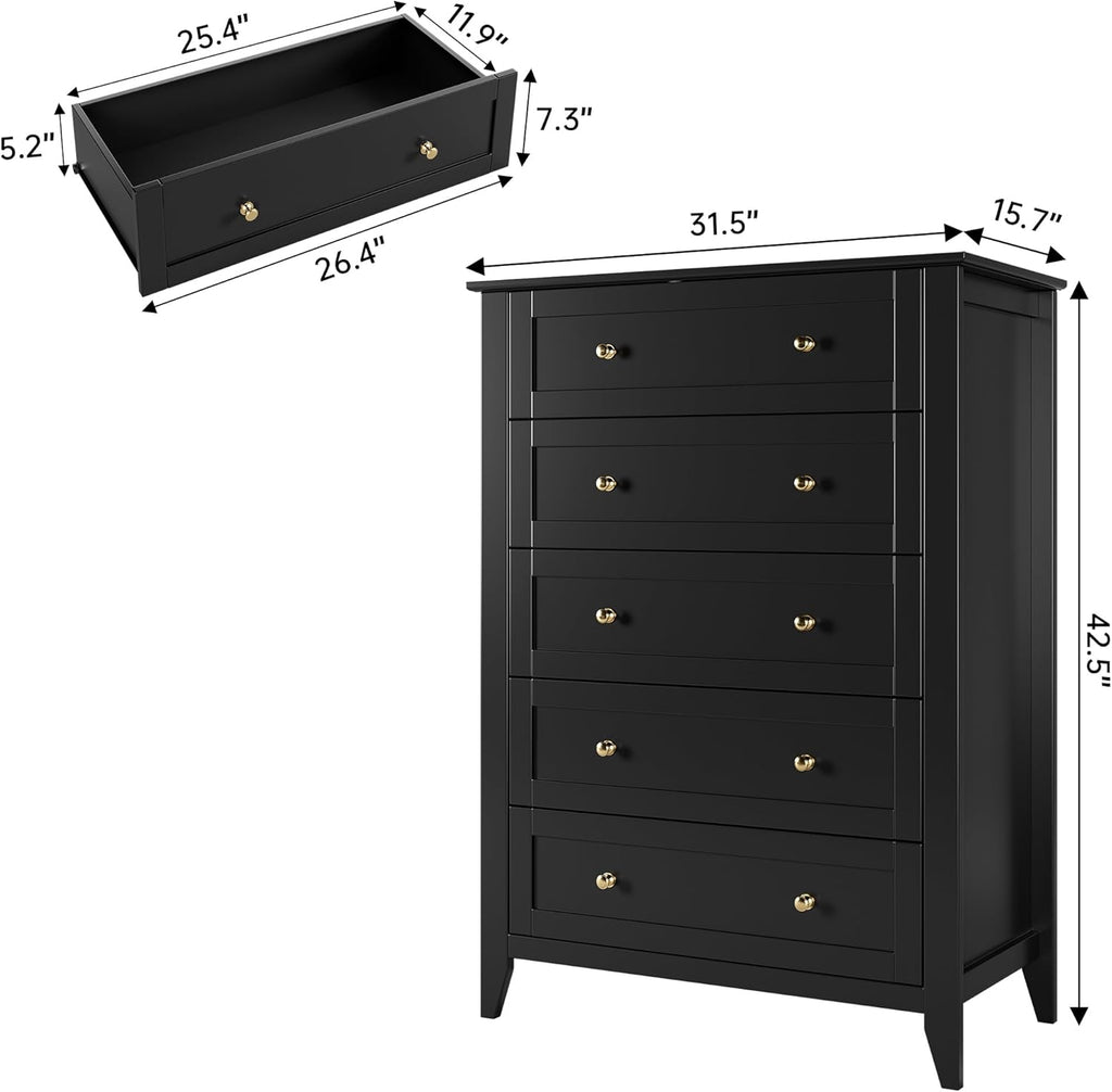 Black 5 Drawer Wood Dresser R7578