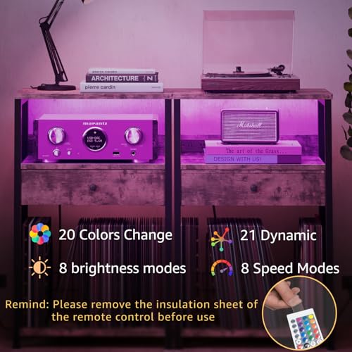 Black Record Player Stand with Vinyl Storage and Drawer B120