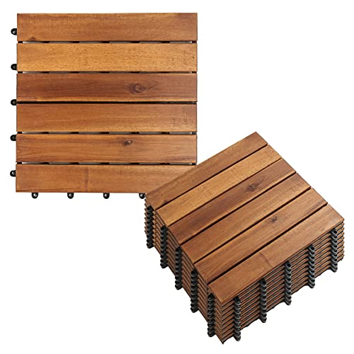 Acacia Wood Interlocking Deck Tiles (Pack of 10) 12"x12" B51814