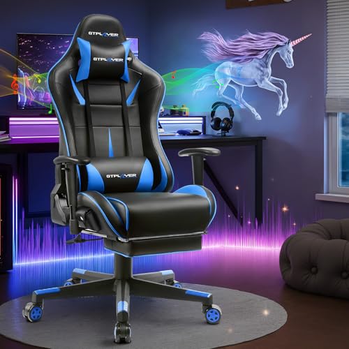 Gaming Chair with Speakers, Height Adjustable Reclining Chair with Footrest (Black) B260951