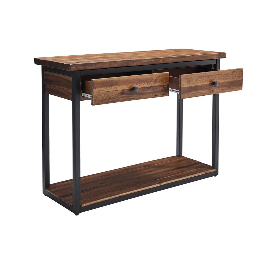 Rustic Wood Console Table with Two Drawers and Low Shelf M73321