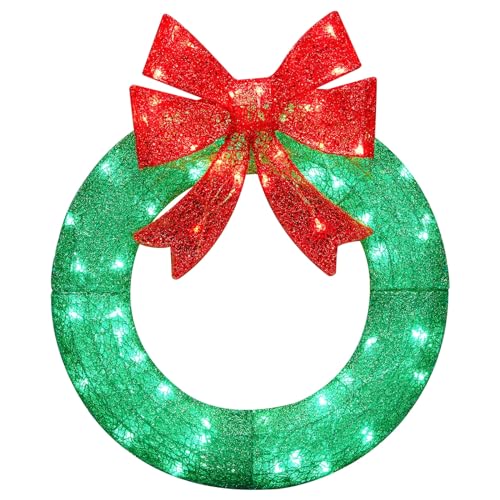 24 Inch Pre-Lit Artificial Christmas Wreath with 50 Lights W385743