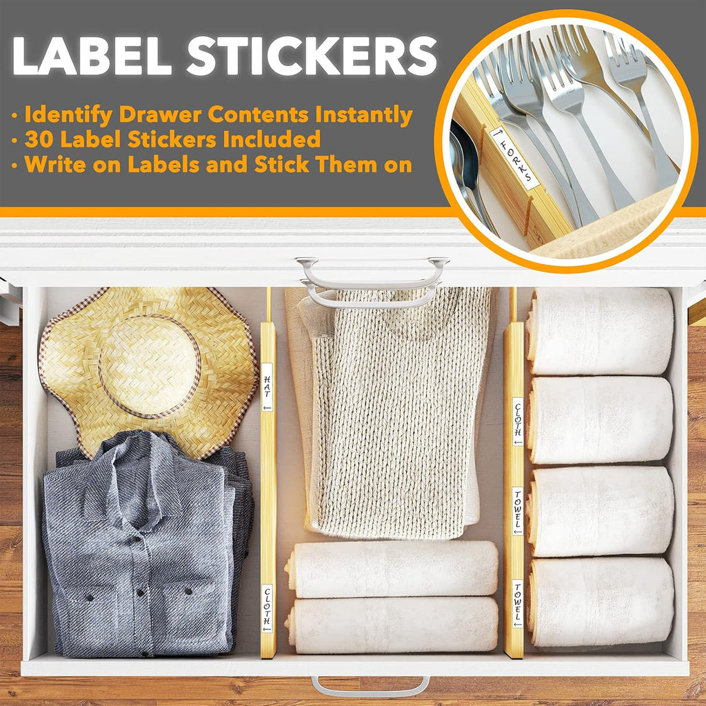 4" High Bamboo Deep Drawer Dividers, Expandable Drawer Organizers, 2 Dividers (17-22 in) J743564