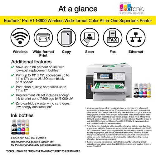 White Wireless Wide-Format Color All-in-One Supertank Printer with Scanner, Copier, Fax and Ethernet Y3206