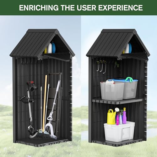 Outdoor Storage Shed Waterproof Resin Heavy-Duty Cabinet Light Brown J13892
