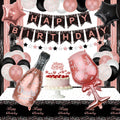 Rose Gold and Black Birthday Banner, Balloons, Fringe Curtains, Tablecloth and Cake Topper R107