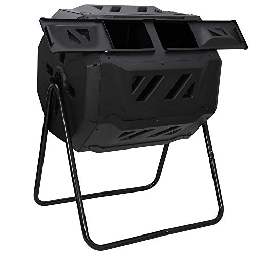 Black Dual Chamber Tumbling 43 Gallon Composter with Steel Frame N4859