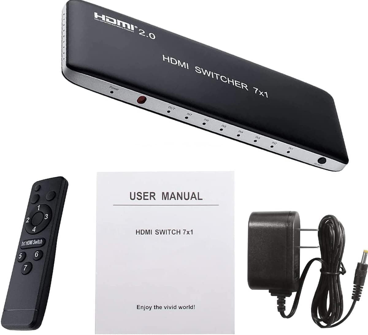 HDMI Switch 7 Port Box with IR Remote Control HDMI 2.0 HDCP 2.2 Support 4K@60Hz 3D Power Adapter Pack of 2 Y358392