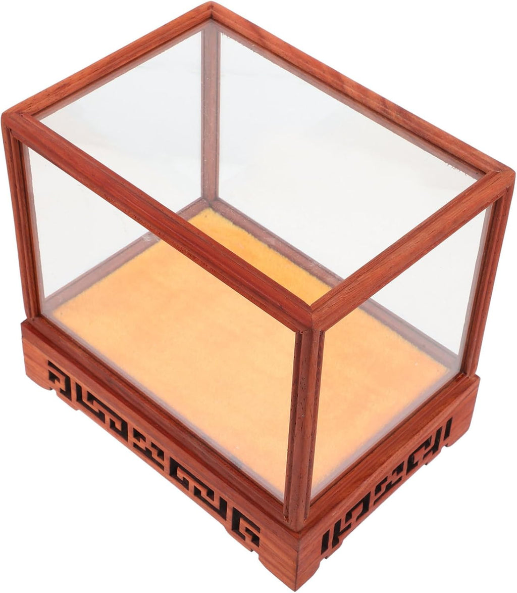 Transparent Display Box Glass Dome Cloche with Wooden Base E396