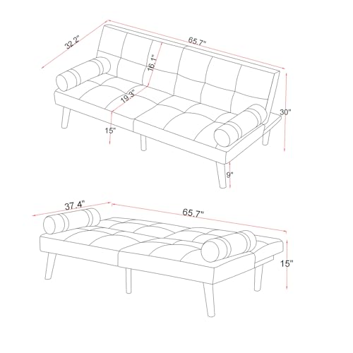 White Linen Convertible Sofa Bed with Adjustable Backrests M57833