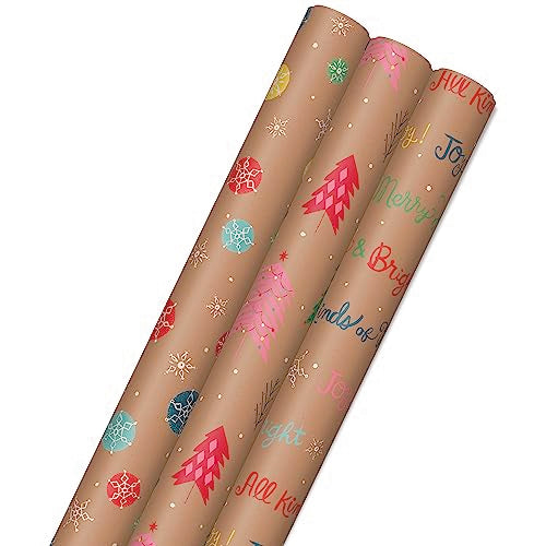 Brown Kraft Christmas Wrapping Paper Rolls (Pack of 3: 90 sq. ft. ttl) Q365853