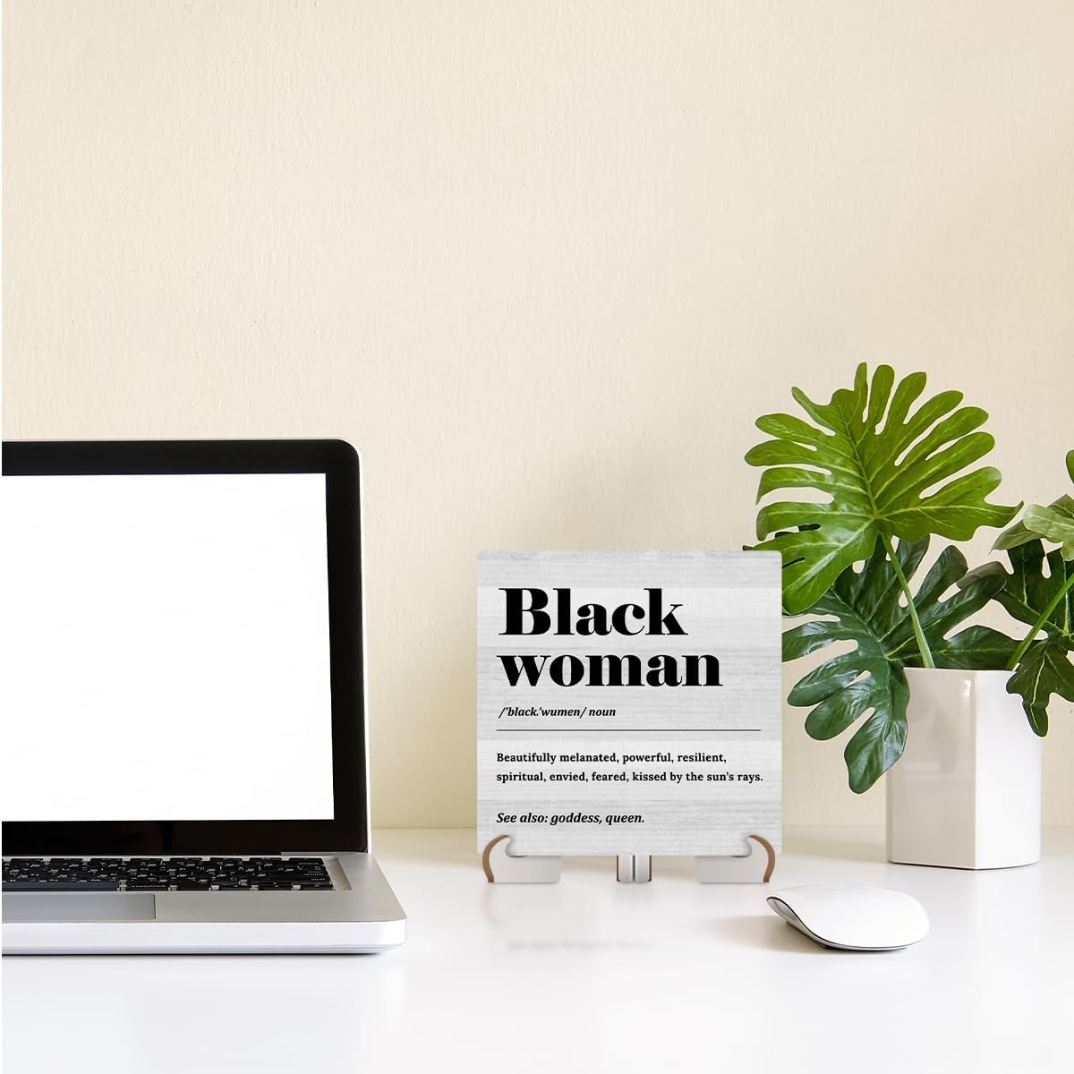 Black Wood Sign Desk Decor with Wooden Stand R2617