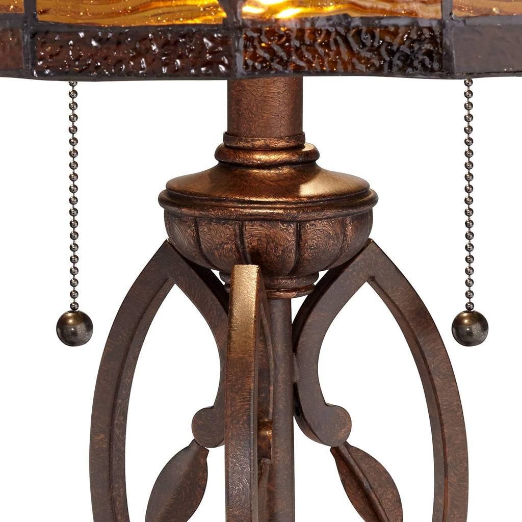Bronze Brown Table Lamp with Antique Glass Shade Z37842